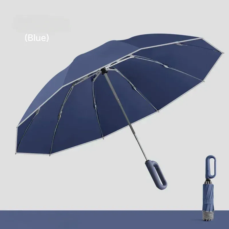 ☔ Travel-Ready Automatic Folding Umbrella – Windproof, Reverse Design & Safety Reflective Strip for All-Weather Protection! 🌦️✨