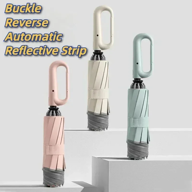 ☔ Travel-Ready Automatic Folding Umbrella – Windproof, Reverse Design & Safety Reflective Strip for All-Weather Protection! 🌦️✨