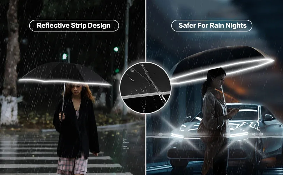 ☔ Travel-Ready Automatic Folding Umbrella – Windproof, Reverse Design & Safety Reflective Strip for All-Weather Protection! 🌦️✨