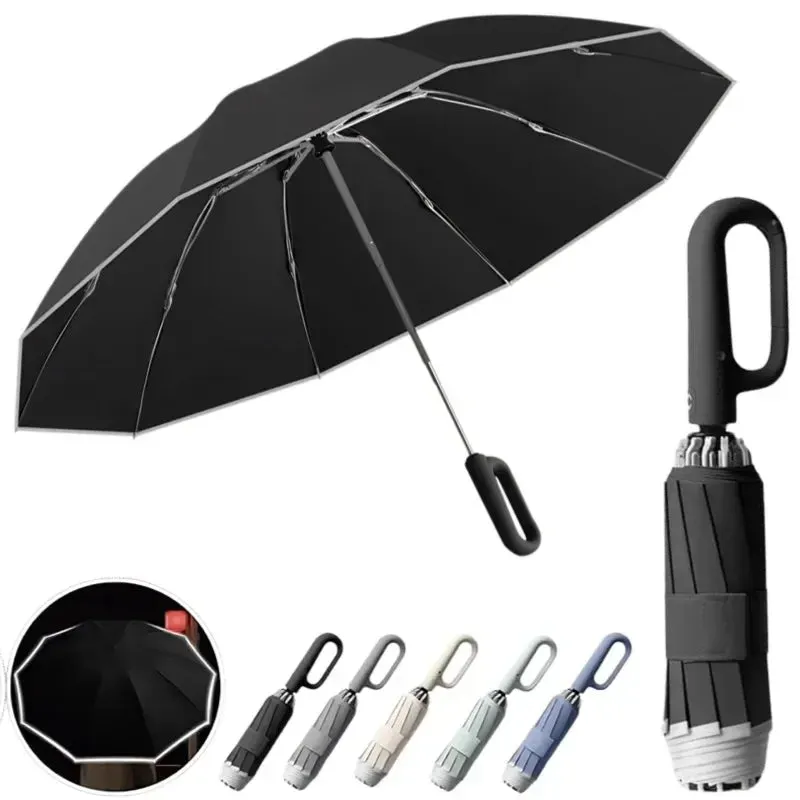 ☔ Travel-Ready Automatic Folding Umbrella – Windproof, Reverse Design & Safety Reflective Strip for All-Weather Protection! 🌦️✨