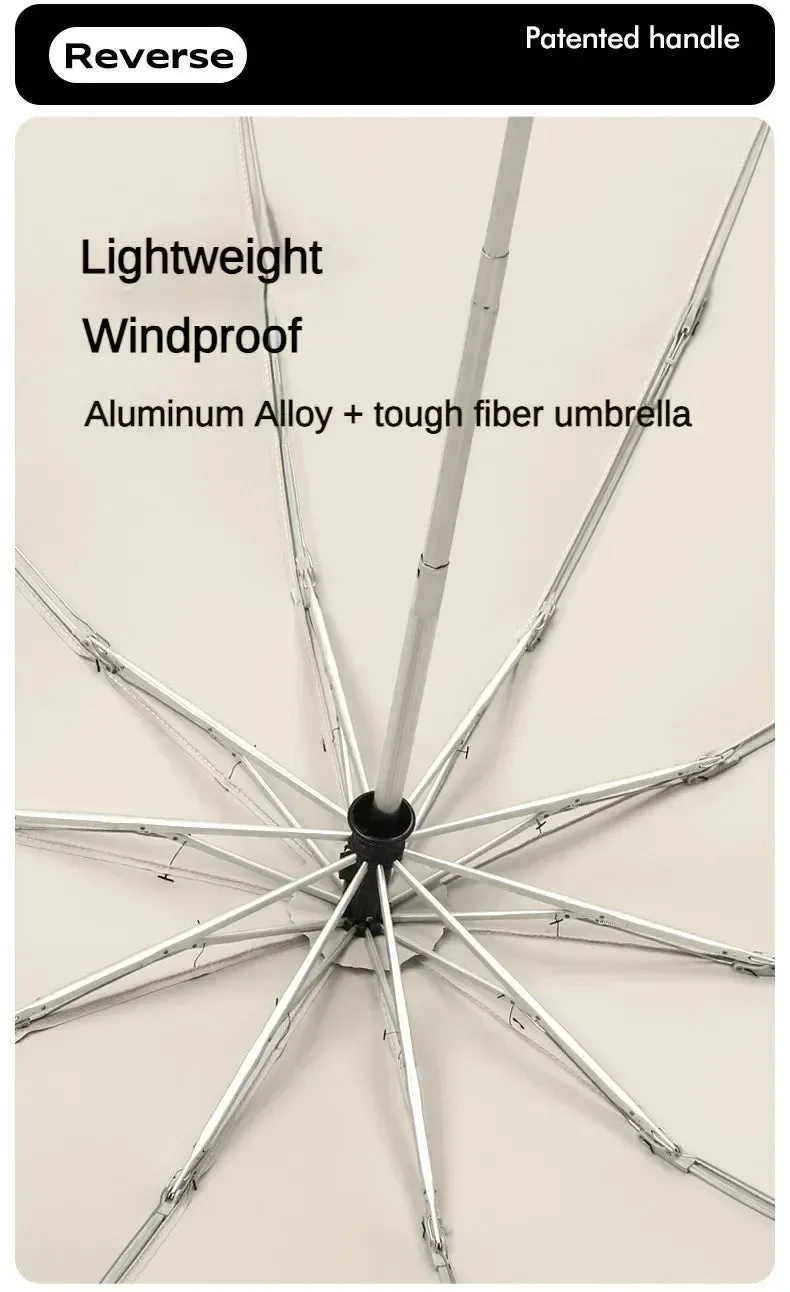 ☔ Travel-Ready Automatic Folding Umbrella – Windproof, Reverse Design & Safety Reflective Strip for All-Weather Protection! 🌦️✨