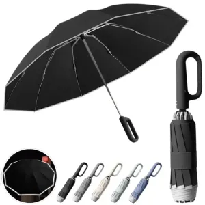 ☔ Travel-Ready Automatic Folding Umbrella – Windproof, Reverse Design & Safety Reflective Strip for All-Weather Protection! 🌦️✨