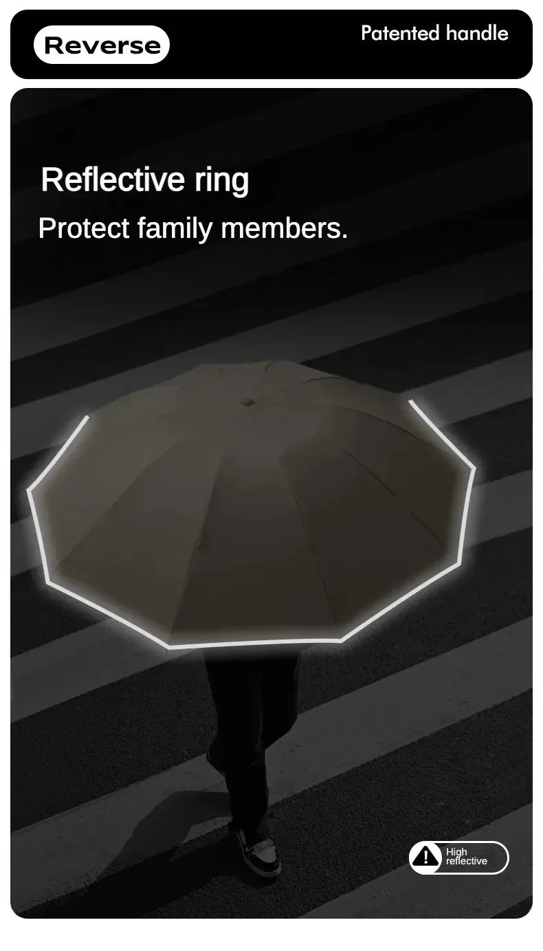 ☔ Travel-Ready Automatic Folding Umbrella – Windproof, Reverse Design & Safety Reflective Strip for All-Weather Protection! 🌦️✨