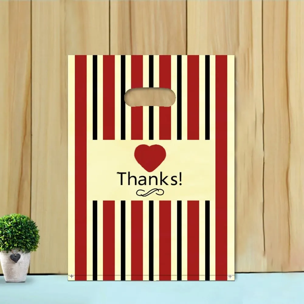 100 Count 11.7 "x 15.7" Plastic Merchandise Bags, Shopping Bag for Small Business Retail Bags Crafts Plastic Bag with Die Cut Handle Bag - Red Thank You