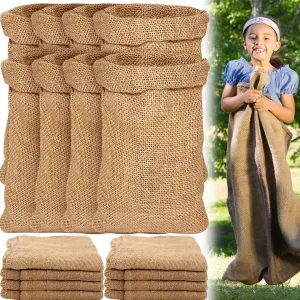 12 Pcs 12 Pack Burlap Sack Race Bags 24 x 40 Inch Large Burlap Sack Potato Outdoor Lawn Games for Holiday Birthday, Family Reunion, Carnival, Easter, Halloween, Plant Frost Protection