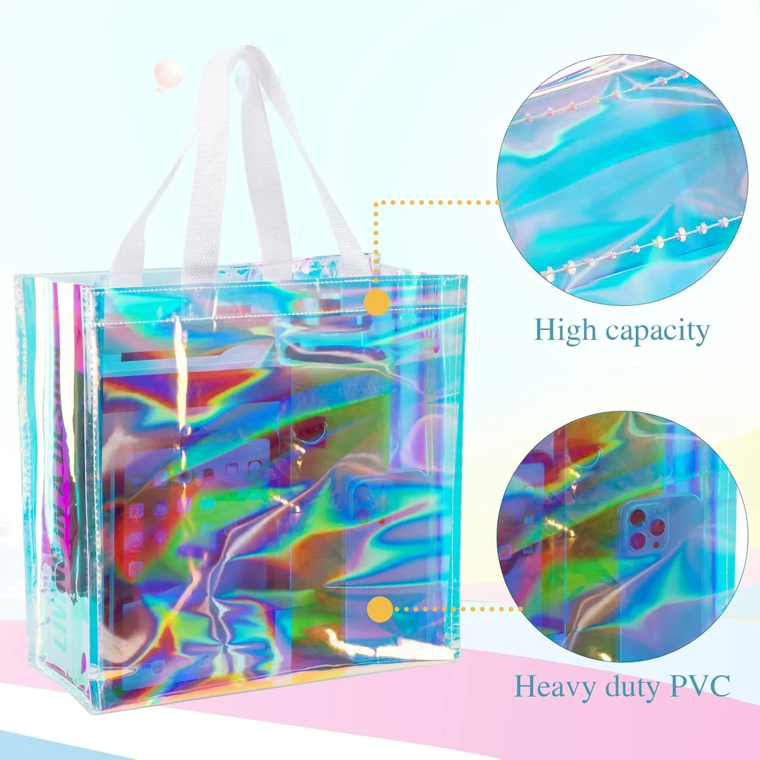12 Pcs Bulk Stadium Approved Clear Tote Bags 12 x 12 x 6 Inch Large Clear Plastic Tote Bag with Handles for Work Sports