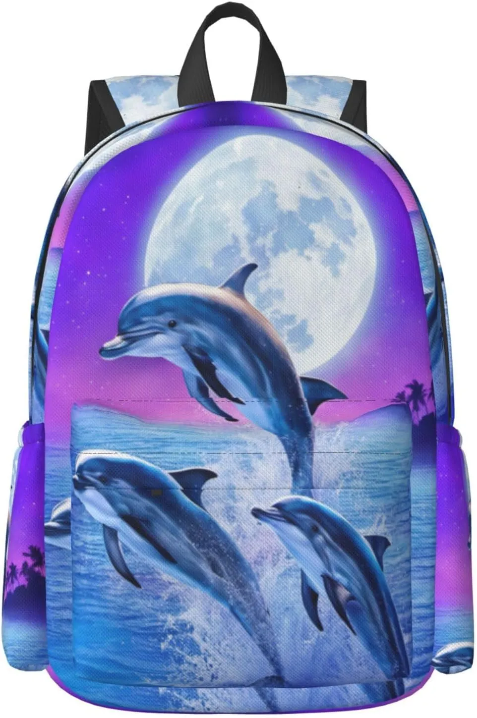 16 inch backpack Fantasy Galaxy Moon Dolphins Laptop Backpack Full Print School Bookbag Shoulder Bag for Travel Daypack