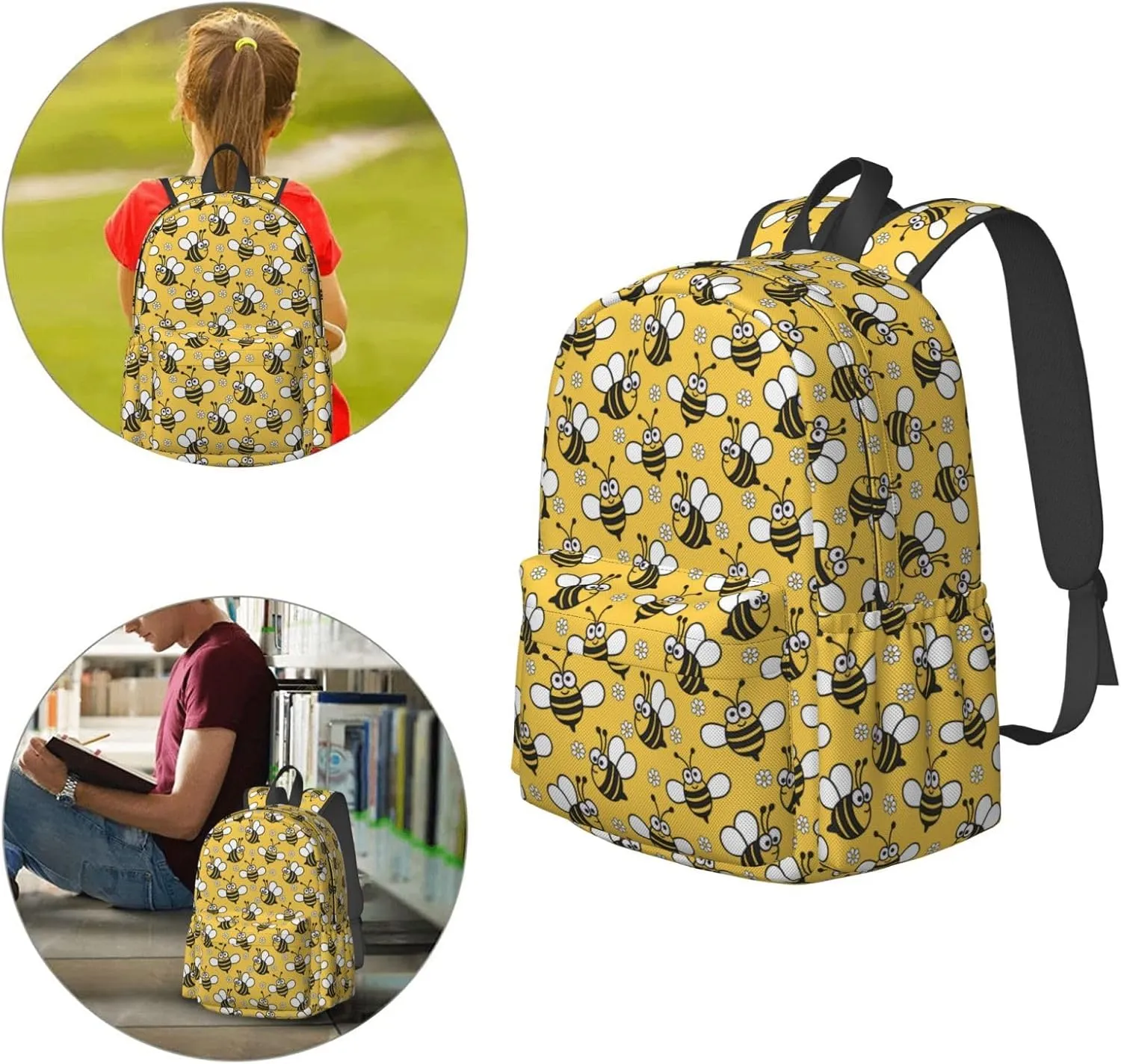 17 inch Backpack Kawaii Cute Baby Bee Laptop Backpack School Bookbag Shoulder Bag Casual Daypack
