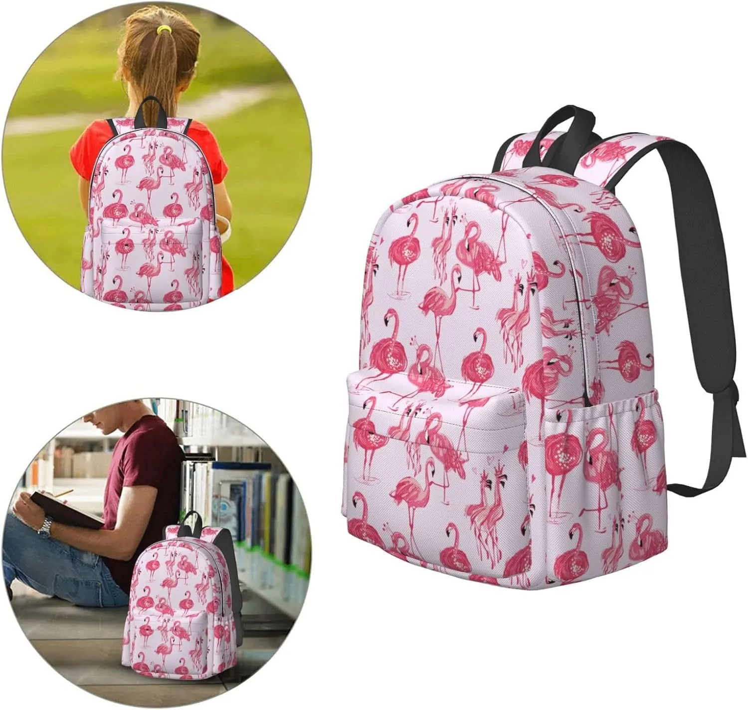 17 inch Backpack Pink Tropic Flamingos Laptop Backpack School Bookbag Shoulder Bag Casual Daypack
