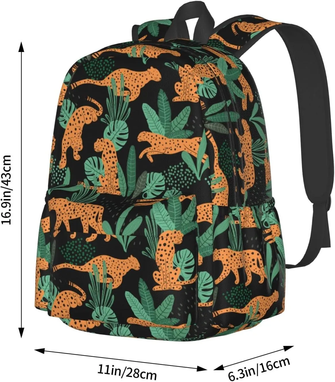 17 inch Backpack Tropical Jungle Cheetah Leopard Laptop Backpack School Bookbag Shoulder Bag Casual Daypack