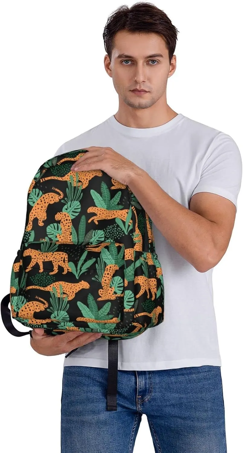 17 inch Backpack Tropical Jungle Cheetah Leopard Laptop Backpack School Bookbag Shoulder Bag Casual Daypack