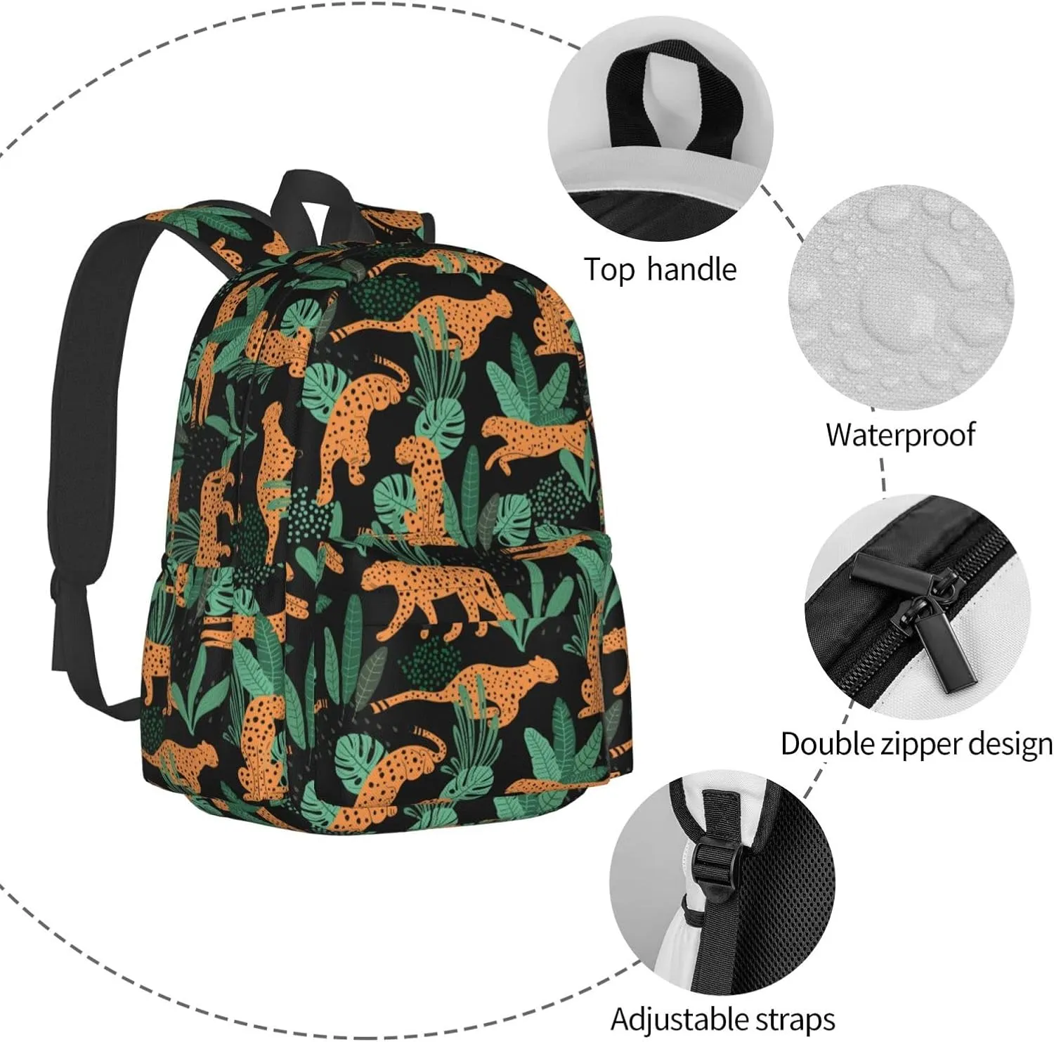 17 inch Backpack Tropical Jungle Cheetah Leopard Laptop Backpack School Bookbag Shoulder Bag Casual Daypack