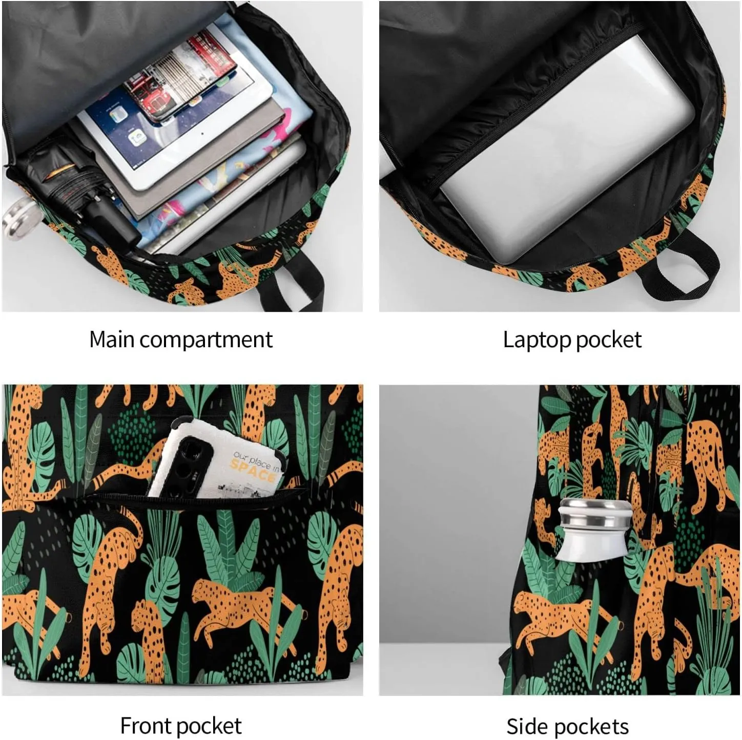 17 inch Backpack Tropical Jungle Cheetah Leopard Laptop Backpack School Bookbag Shoulder Bag Casual Daypack