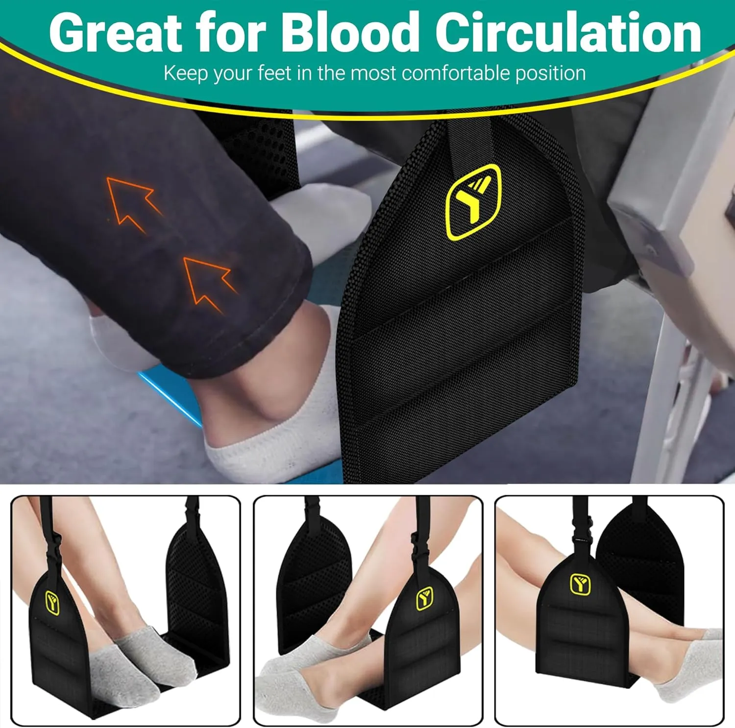 2-Pack Airplane Hammock (Memory Foam) Foot Rest for Plane Travel Long Flight Essentials Airplane Foot Hammock to Relax Your Feet