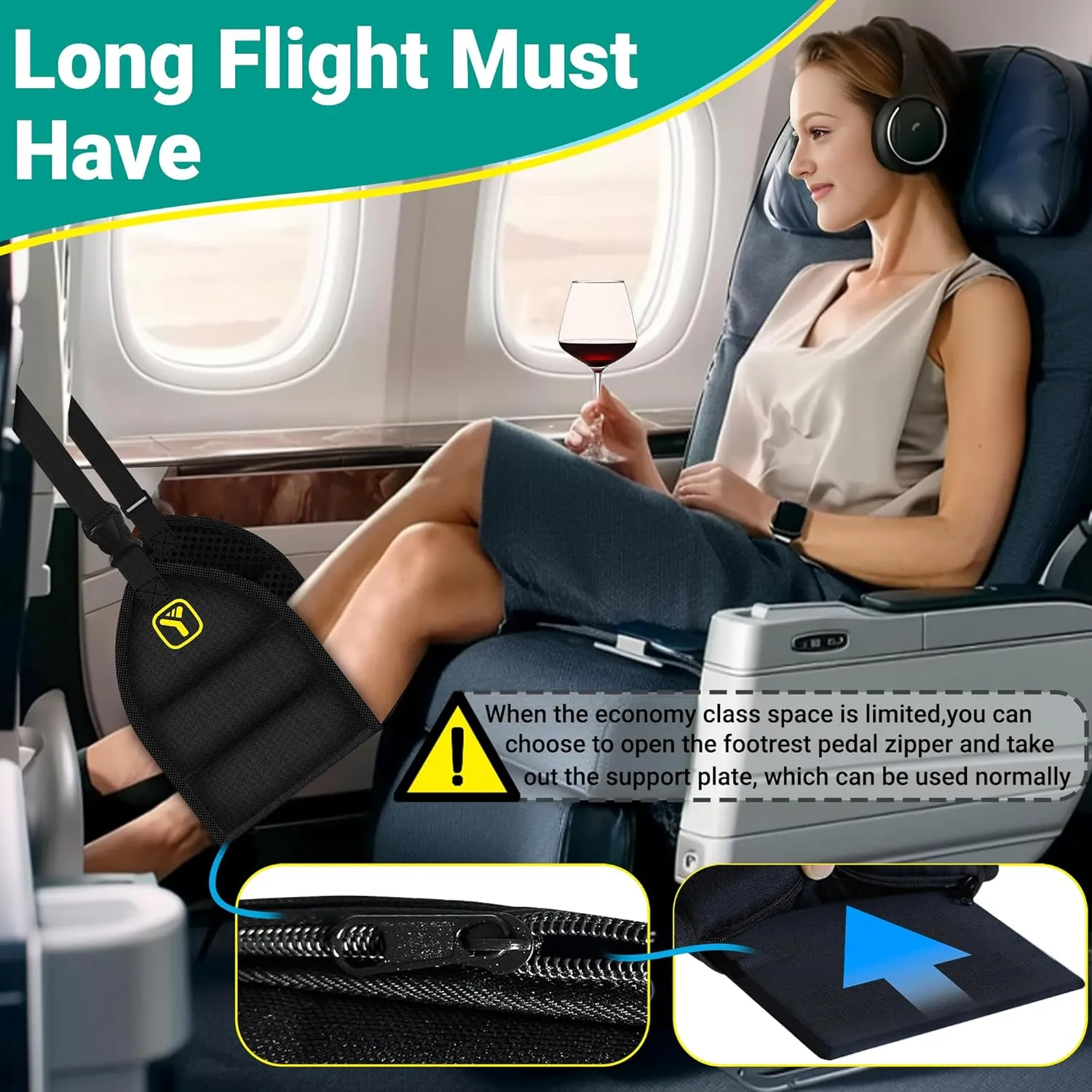 2-Pack Airplane Hammock (Memory Foam) Foot Rest for Plane Travel Long Flight Essentials Airplane Foot Hammock to Relax Your Feet