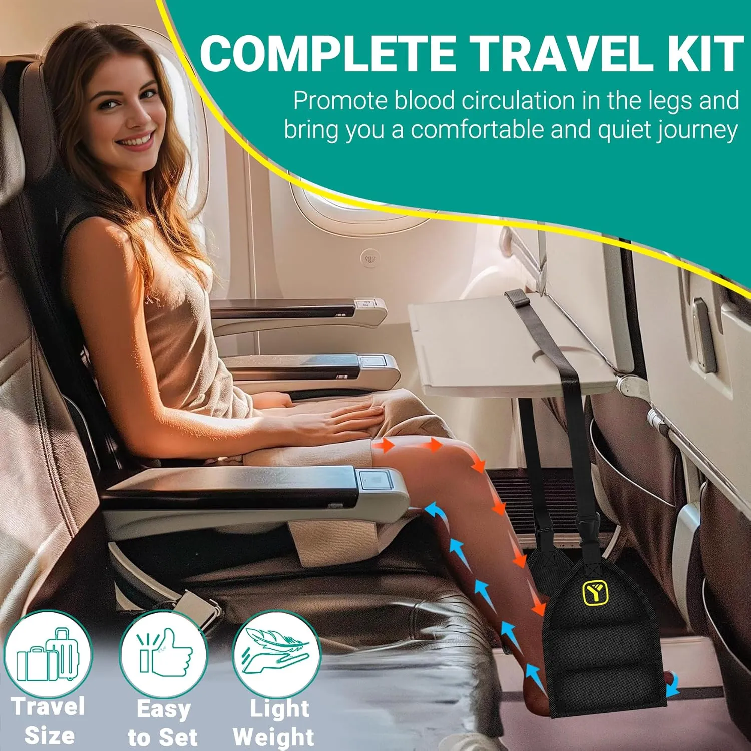 2-Pack Airplane Hammock (Memory Foam) Foot Rest for Plane Travel Long Flight Essentials Airplane Foot Hammock to Relax Your Feet