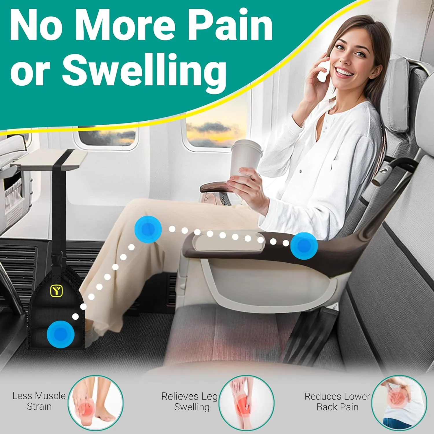2-Pack Airplane Hammock (Memory Foam) Foot Rest for Plane Travel Long Flight Essentials Airplane Foot Hammock to Relax Your Feet
