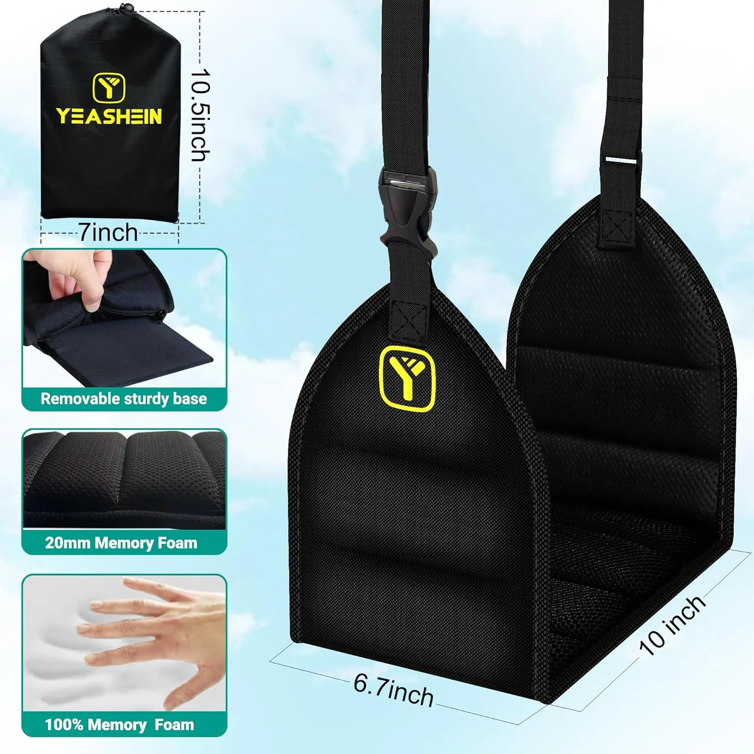 2-Pack Airplane Hammock (Memory Foam) Foot Rest for Plane Travel Long Flight Essentials Airplane Foot Hammock to Relax Your Feet