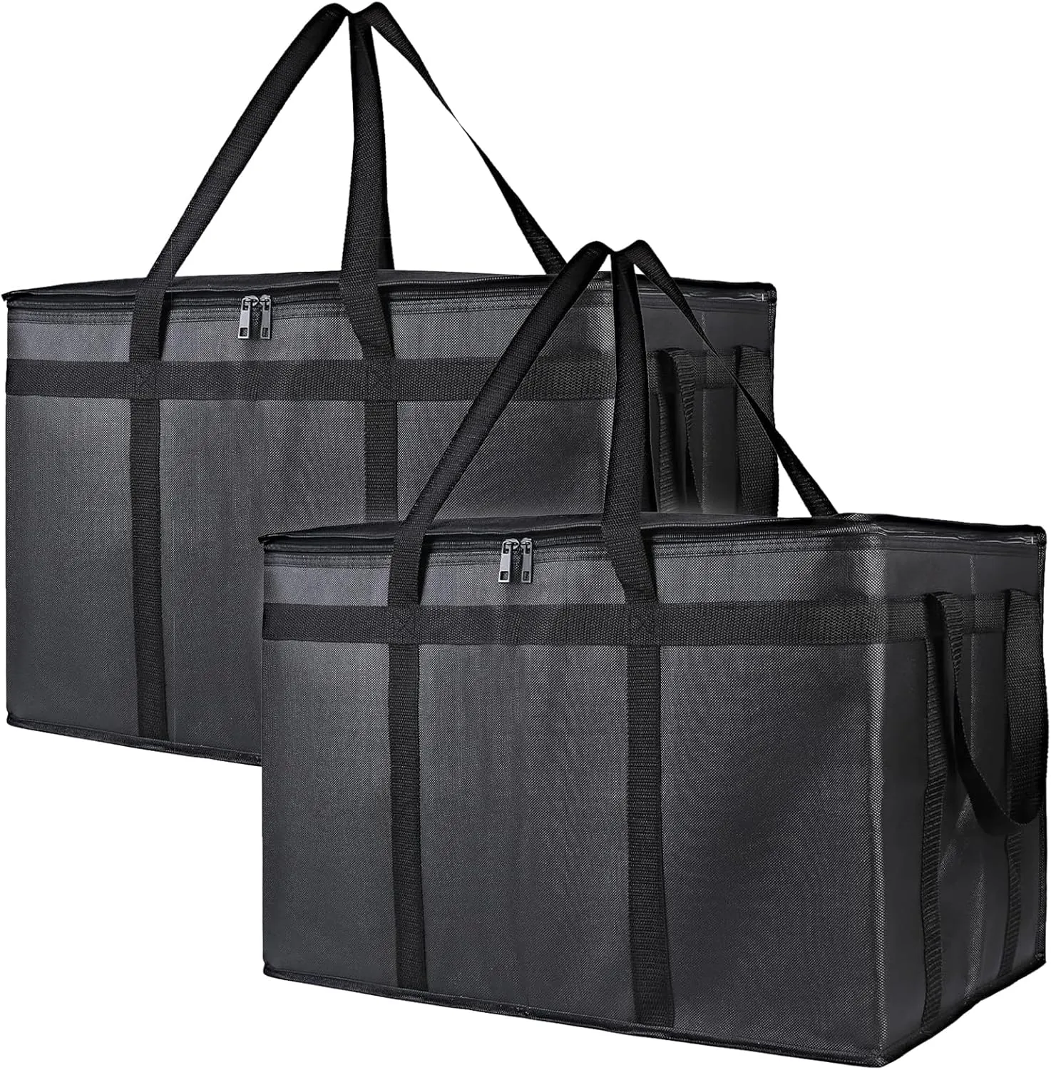 2-Pack Insulated Food Delivery Bag, XXX-Large Meal Grocery Tote Insulation Bag for Hot and cold Food, Commercial, Large Capacity Reusable Warming Bag (Black 23x15x14 Inch)