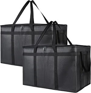 2-Pack Insulated Food Delivery Bag, XXX-Large Meal Grocery Tote Insulation Bag for Hot and cold Food, Commercial, Large Capacity Reusable Warming Bag (Black 23x15x14 Inch)