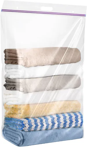 20 Gallon Jumbo Storage Bags, Pack of 3, Clear Plastic Storage Bag with Carry Handle, 24 x 32 Heavy Duty Ziplock Storage Bag Resealable Large Zipper Bag for Moving, Bedding and Travel, 4 Mil Thick