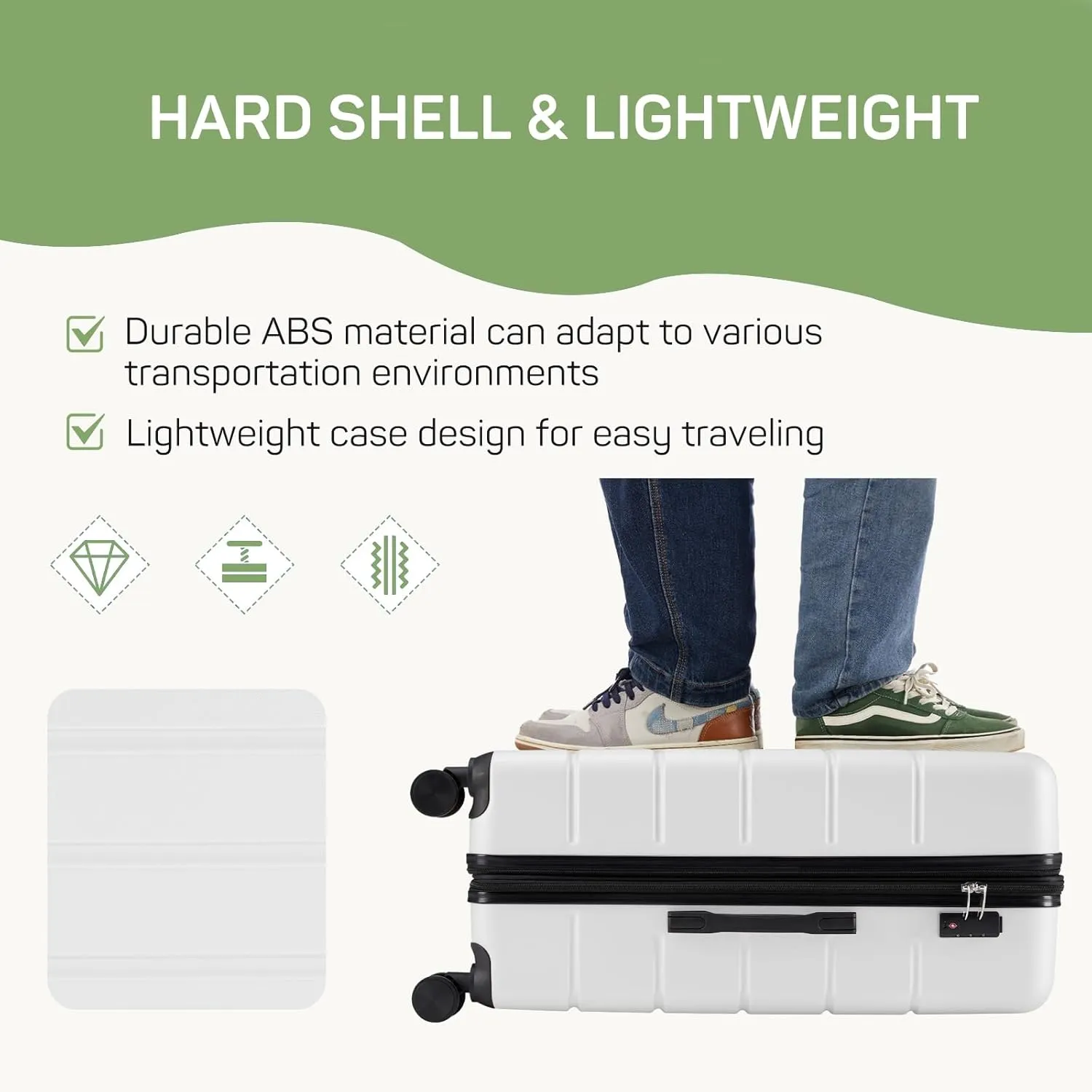 20 Inch Carry-On Luggage, Hard Shell Rolling Suitcase with TSA Lock, Expandable Lightweight Luggage with Spinner Wheels, White
