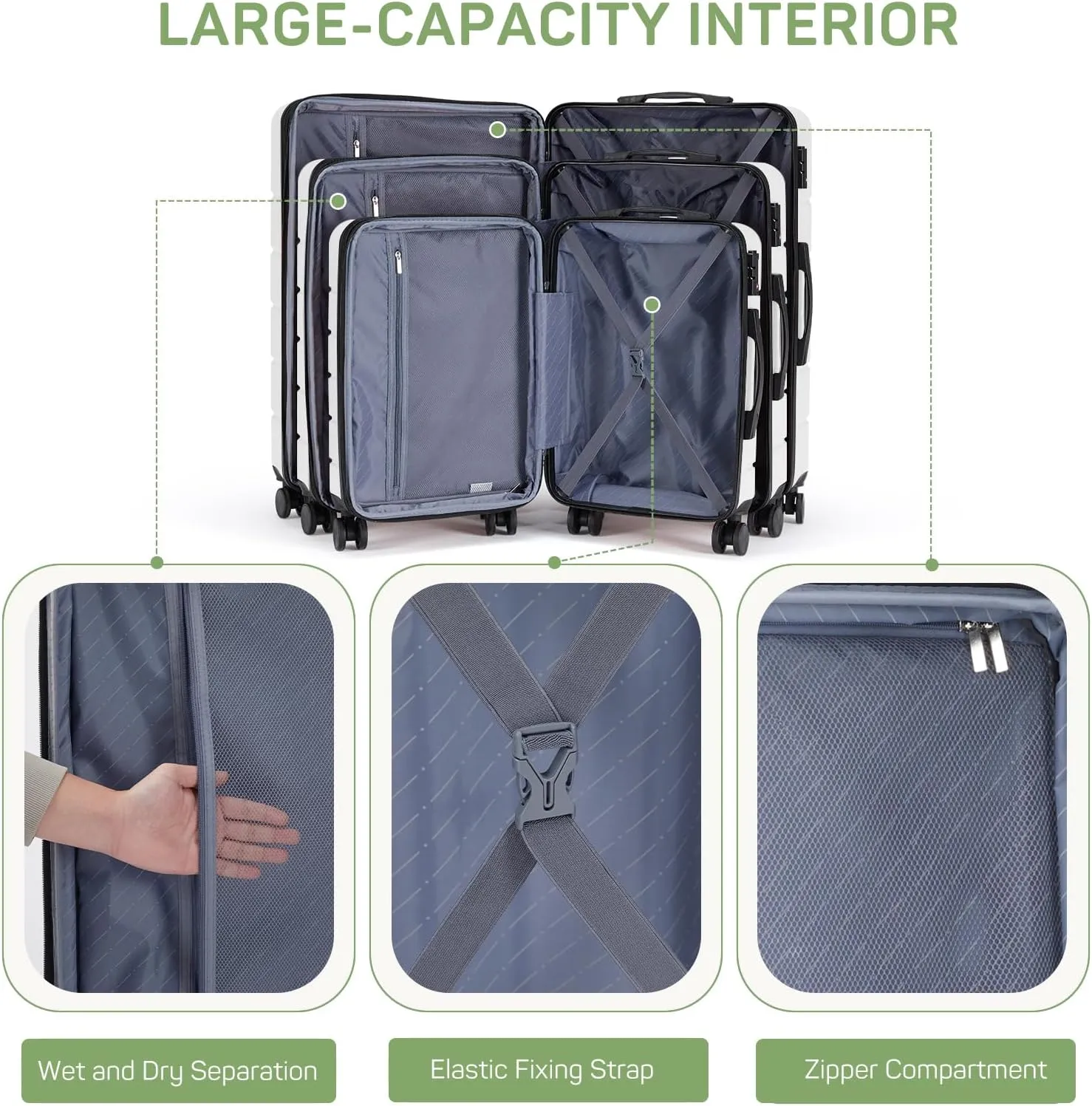 20 Inch Carry-On Luggage, Hard Shell Rolling Suitcase with TSA Lock, Expandable Lightweight Luggage with Spinner Wheels, White