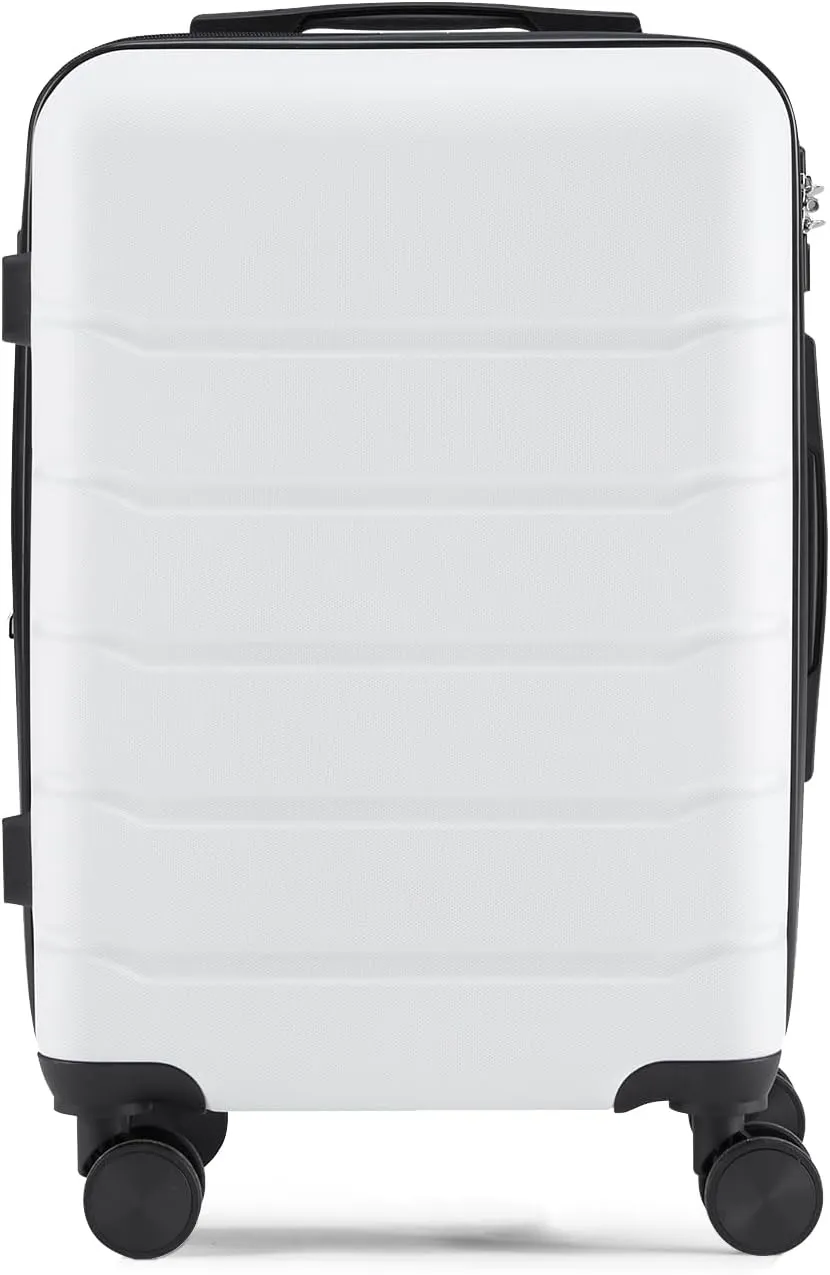 20 Inch Carry-On Luggage, Hard Shell Rolling Suitcase with TSA Lock, Expandable Lightweight Luggage with Spinner Wheels, White