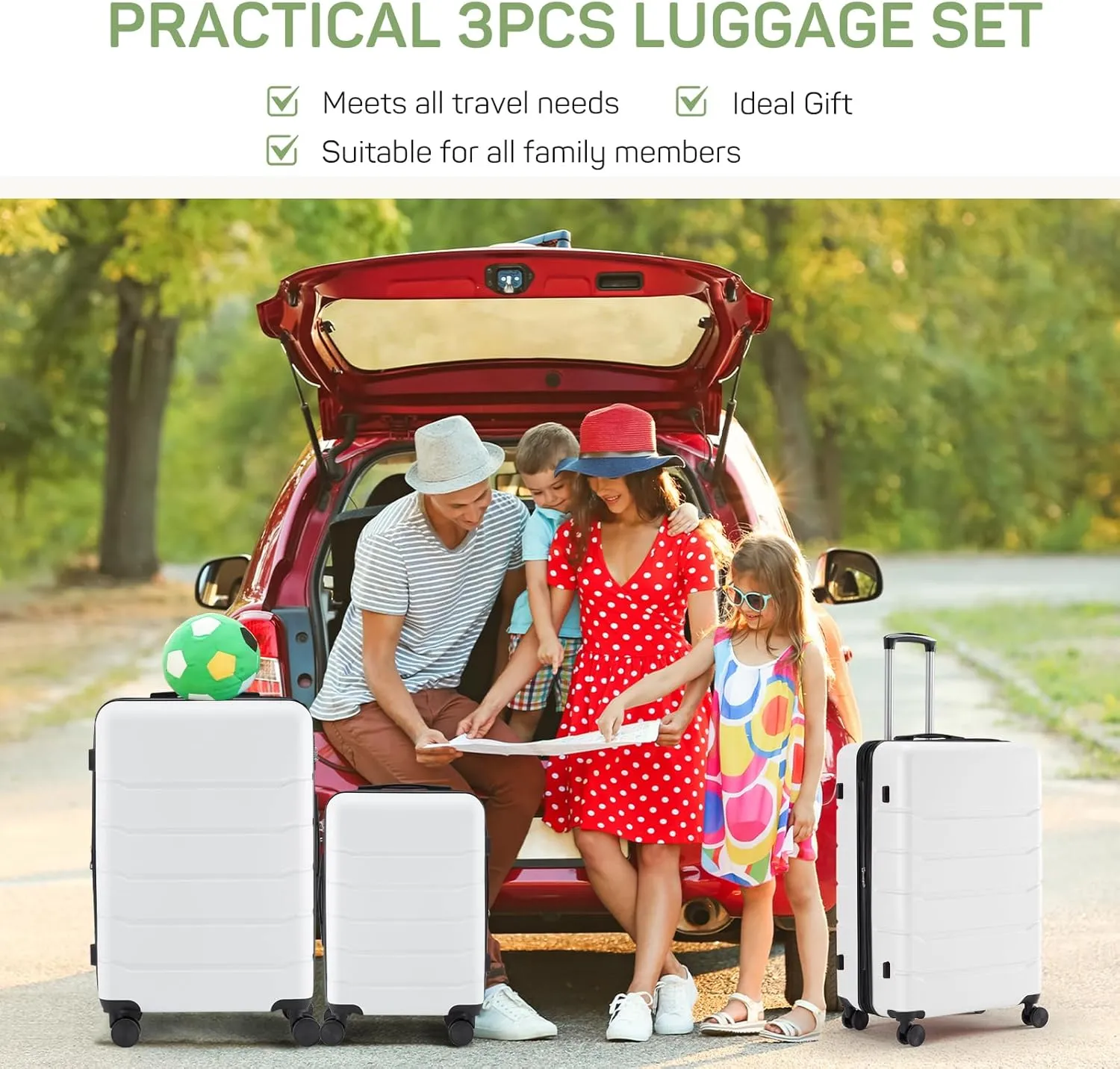 20 Inch Carry-On Luggage, Hard Shell Rolling Suitcase with TSA Lock, Expandable Lightweight Luggage with Spinner Wheels, White