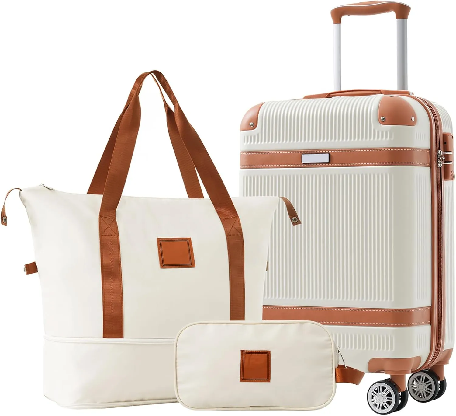 20-Inch Luggage Sets, Medium Suitcases with Wheels with Luggage Bag, Cosmetic Bag, Double Spinner Wheels with Tsa Lock, Collision-Protection Angle, Carry on Luggage 3 Piece Set (White   ABS)