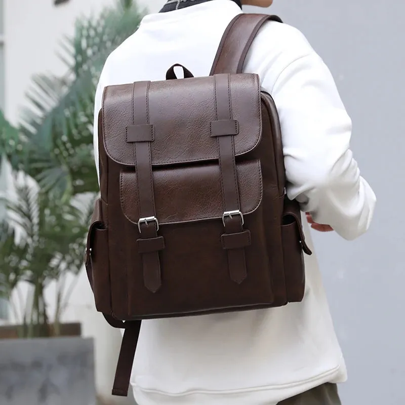 2025 Men Backpack PU Leather Bagpack Large Laptop Backpacks Male Mochilas Black Schoolbag For Teenagers Boys Brown Sac A Dos