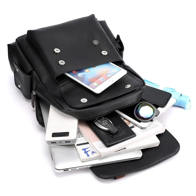 2025 Men Backpack PU Leather Bagpack Large Laptop Backpacks Male Mochilas Black Schoolbag For Teenagers Boys Brown Sac A Dos