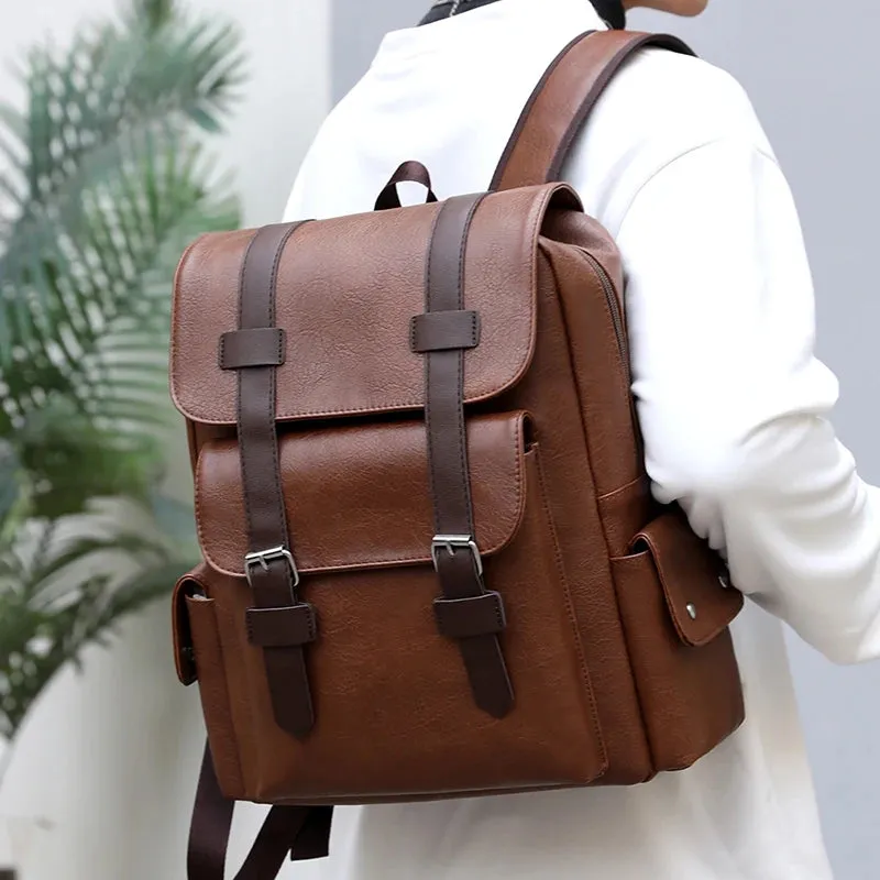 2025 Men Backpack PU Leather Bagpack Large Laptop Backpacks Male Mochilas Black Schoolbag For Teenagers Boys Brown Sac A Dos
