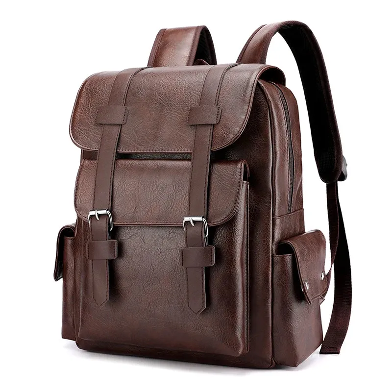 2025 Men Backpack PU Leather Bagpack Large Laptop Backpacks Male Mochilas Black Schoolbag For Teenagers Boys Brown Sac A Dos