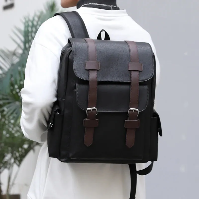 2025 Men Backpack PU Leather Bagpack Large Laptop Backpacks Male Mochilas Black Schoolbag For Teenagers Boys Brown Sac A Dos