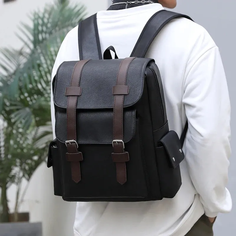 2025 Men Backpack PU Leather Bagpack Large Laptop Backpacks Male Mochilas Black Schoolbag For Teenagers Boys Brown Sac A Dos
