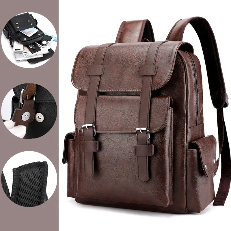 2025 Men Backpack PU Leather Bagpack Large Laptop Backpacks Male Mochilas Black Schoolbag For Teenagers Boys Brown Sac A Dos