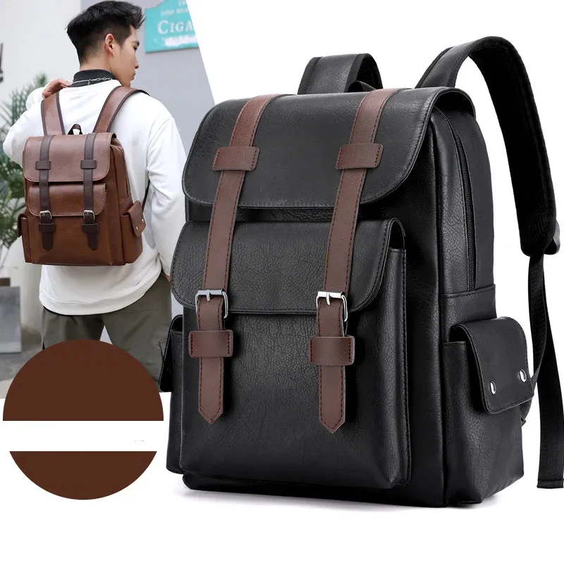 2025 Men Backpack PU Leather Bagpack Large Laptop Backpacks Male Mochilas Black Schoolbag For Teenagers Boys Brown Sac A Dos
