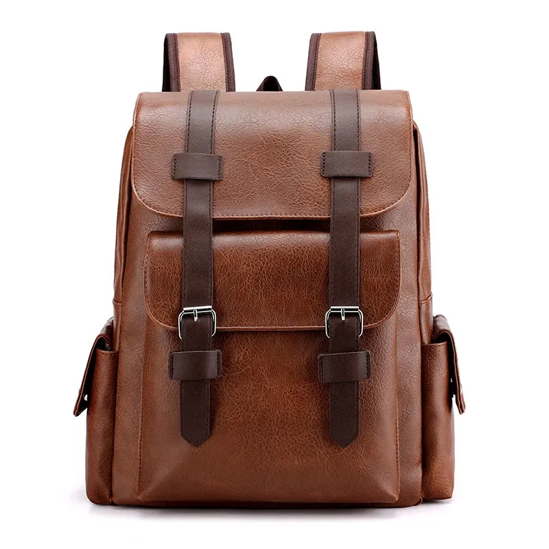 2025 Men Backpack PU Leather Bagpack Large Laptop Backpacks Male Mochilas Black Schoolbag For Teenagers Boys Brown Sac A Dos