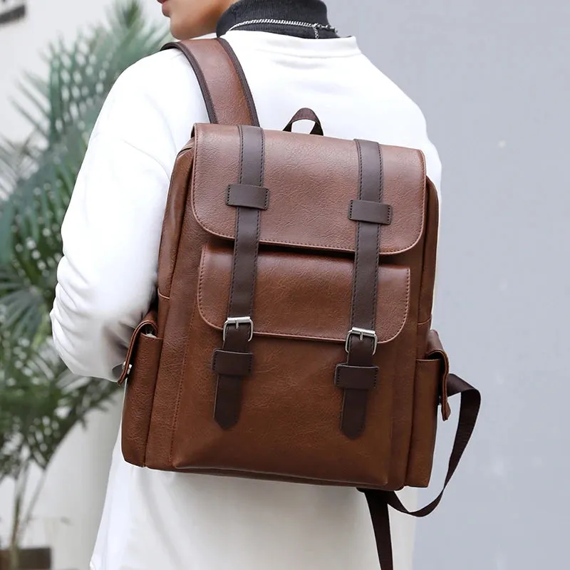2025 Men Backpack PU Leather Bagpack Large Laptop Backpacks Male Mochilas Black Schoolbag For Teenagers Boys Brown Sac A Dos