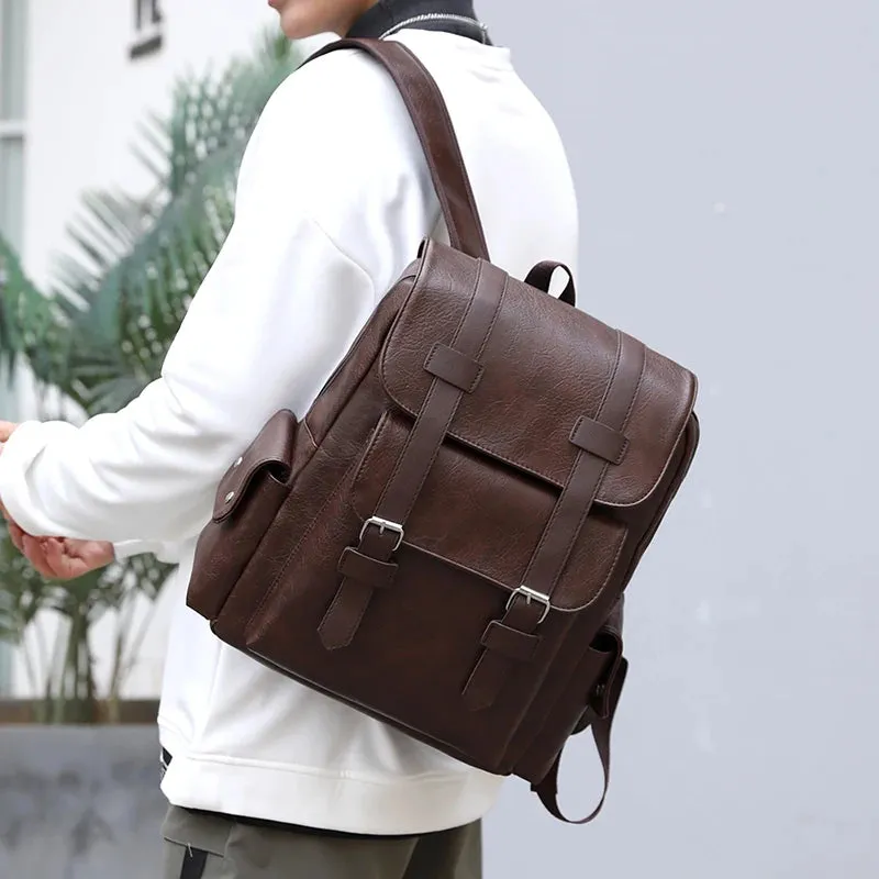 2025 Men Backpack PU Leather Bagpack Large Laptop Backpacks Male Mochilas Black Schoolbag For Teenagers Boys Brown Sac A Dos