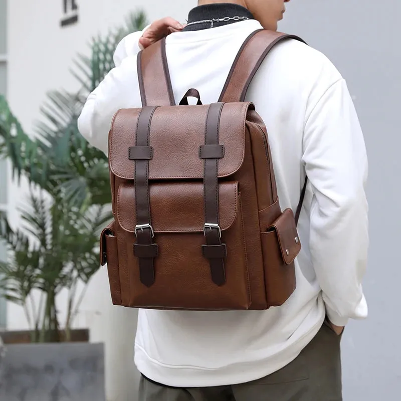 2025 Men Backpack PU Leather Bagpack Large Laptop Backpacks Male Mochilas Black Schoolbag For Teenagers Boys Brown Sac A Dos
