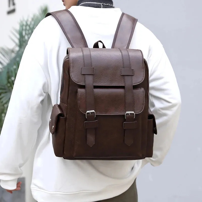 2025 Men Backpack PU Leather Bagpack Large Laptop Backpacks Male Mochilas Black Schoolbag For Teenagers Boys Brown Sac A Dos