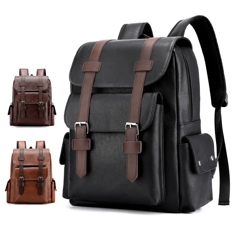 2025 Men Backpack PU Leather Bagpack Large Laptop Backpacks Male Mochilas Black Schoolbag For Teenagers Boys Brown Sac A Dos