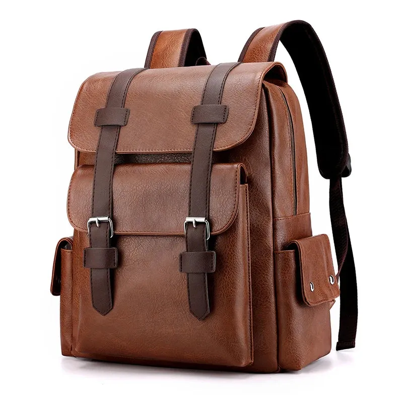 2025 Men Backpack PU Leather Bagpack Large Laptop Backpacks Male Mochilas Black Schoolbag For Teenagers Boys Brown Sac A Dos