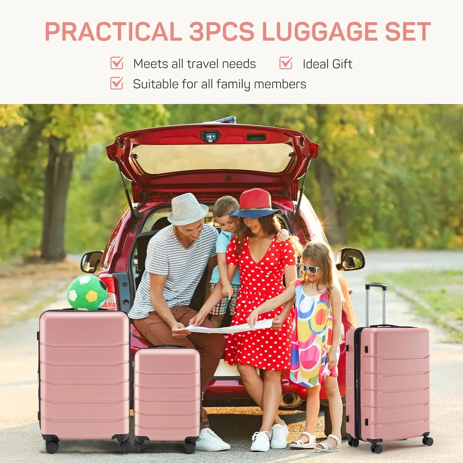 24 Inch Luggage Suitcase, Hard Shell Rolling Suitcase with TSA Lock, Expandable Lightweight Luggage with Spinner Wheels, Pink