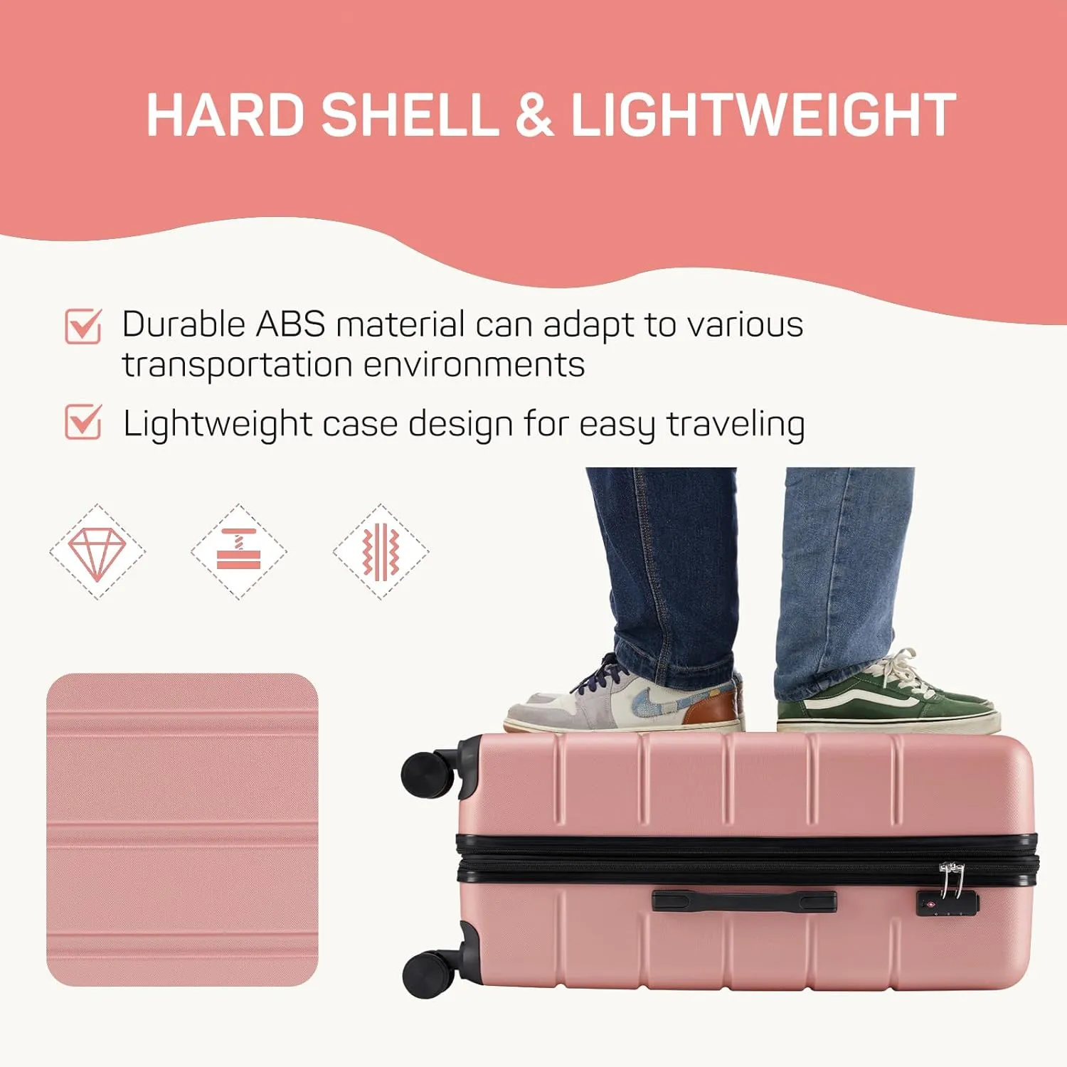24 Inch Luggage Suitcase, Hard Shell Rolling Suitcase with TSA Lock, Expandable Lightweight Luggage with Spinner Wheels, Pink