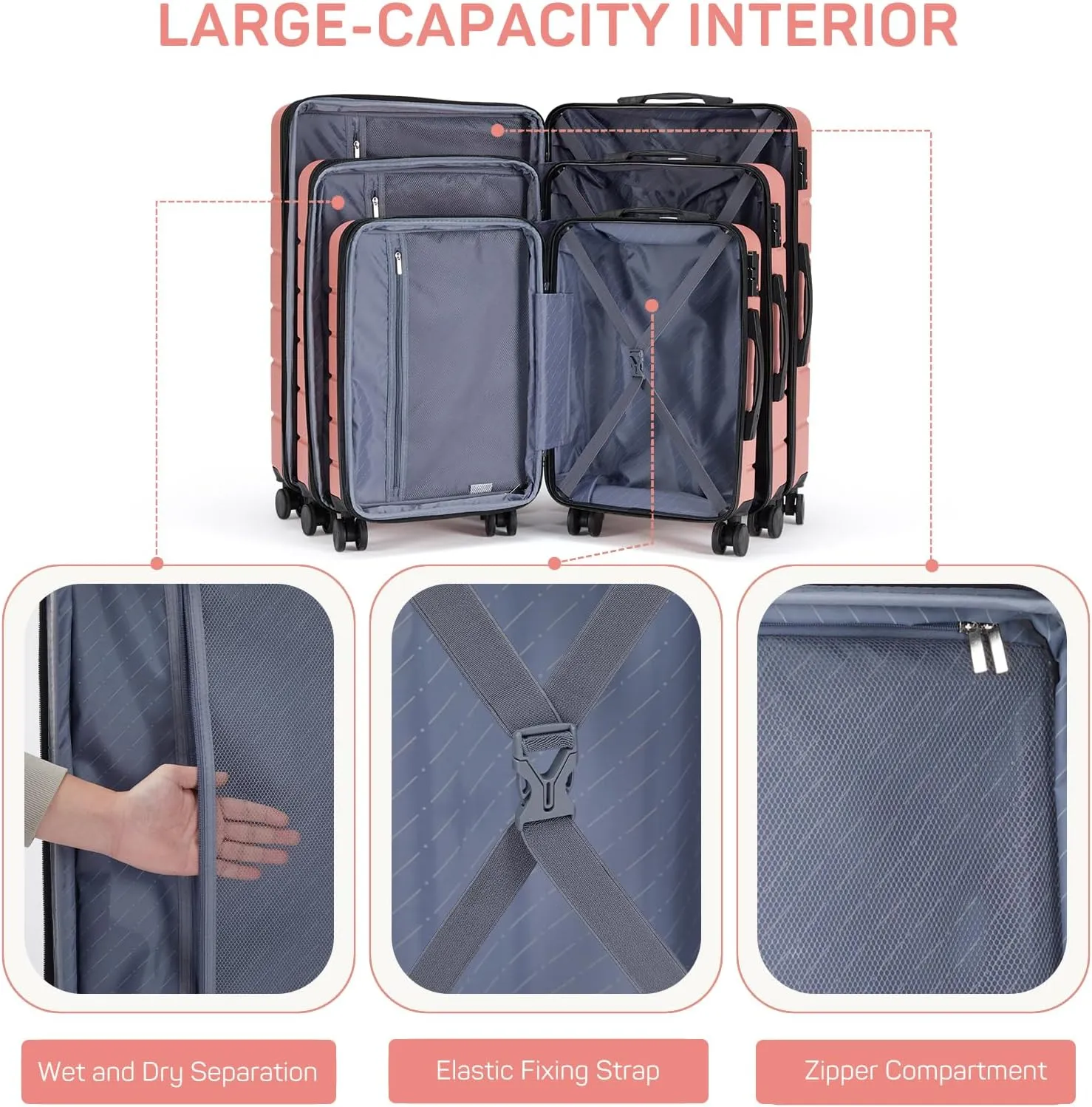 24 Inch Luggage Suitcase, Hard Shell Rolling Suitcase with TSA Lock, Expandable Lightweight Luggage with Spinner Wheels, Pink