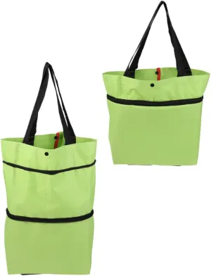 2pcs Tugboat Bag Folding Dolly Cart Collapsible Cart Tote Bag Wheeled Cart Portable Shopping Cart Folding Pulley Bags Folding Shopping Cart Bags 600d Oxford Cloth Green