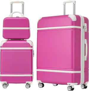 3 Piece Hardshell Luggage Set with 20" & 28" Suitcases and Cosmetic Case, Lightweight, Pink